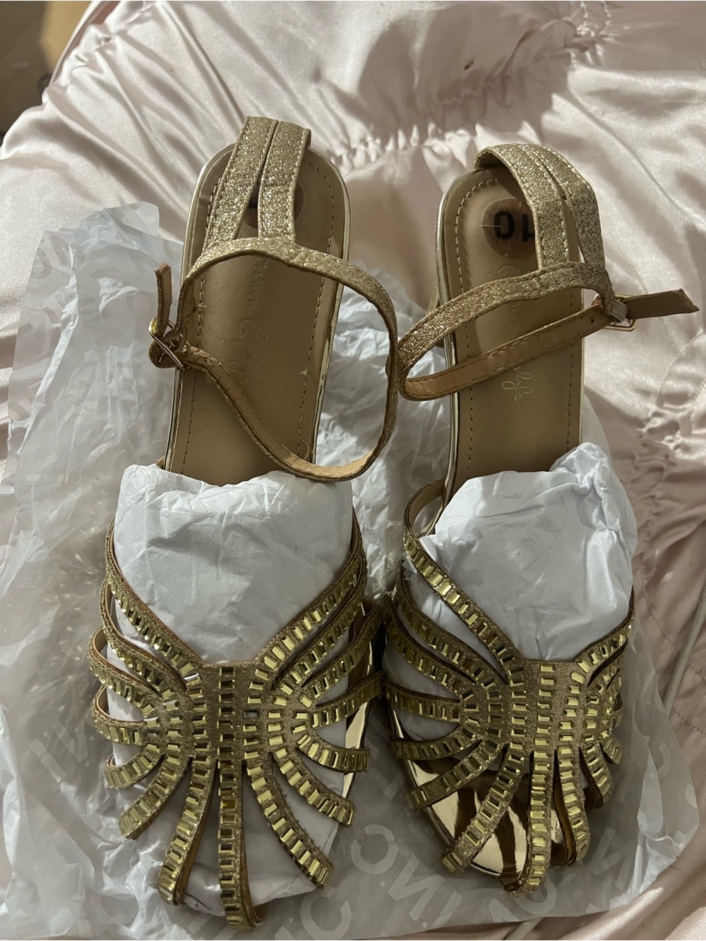 Women's Gold Embellished Strappy Heels
